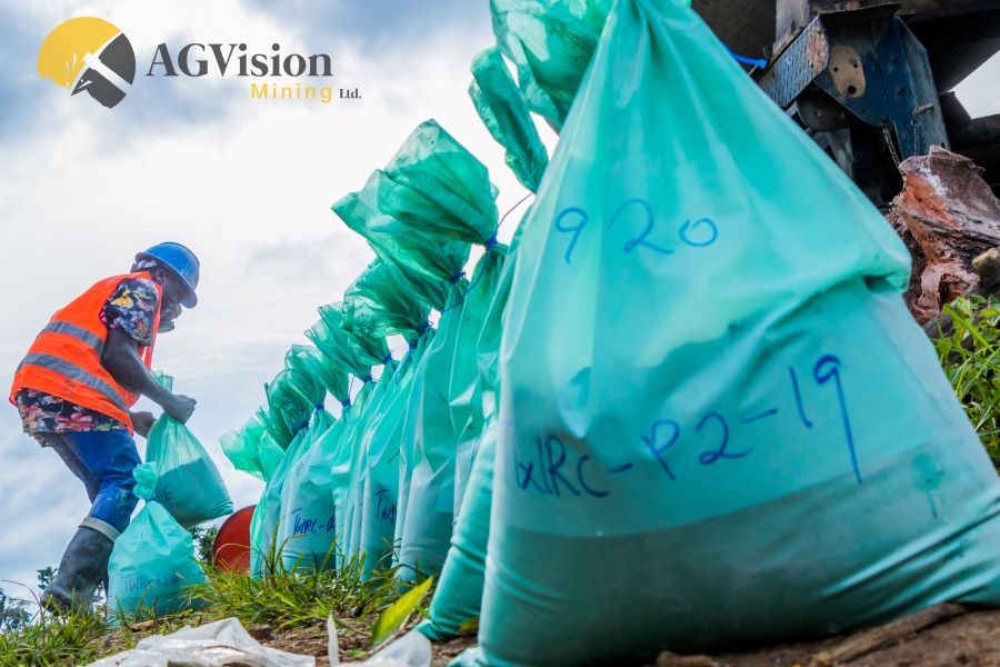 Tagging and arranging sample bags serially during an ongoing drilling campaign in Niger State - provided by AG Vision